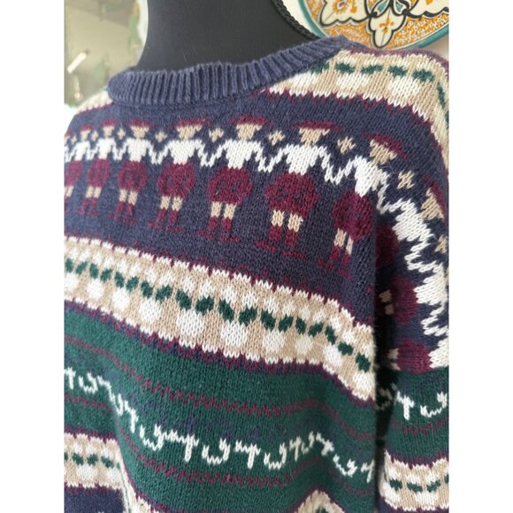 Vintage 80s Cotton Ramie Pull Over Sweater Novelty People Womens Small - Picture 11 of 12